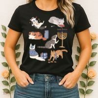 Funny Christmas Cat Menorah Hanukkah Jewish Women's T-Shirt thumb 2