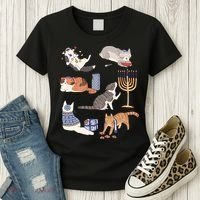 Funny Christmas Cat Menorah Hanukkah Jewish Women's T-Shirt thumb 3