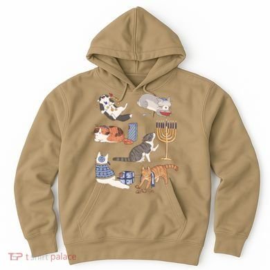 Funny Christmas Cat Menorah Hanukkah Jewish Hoodie