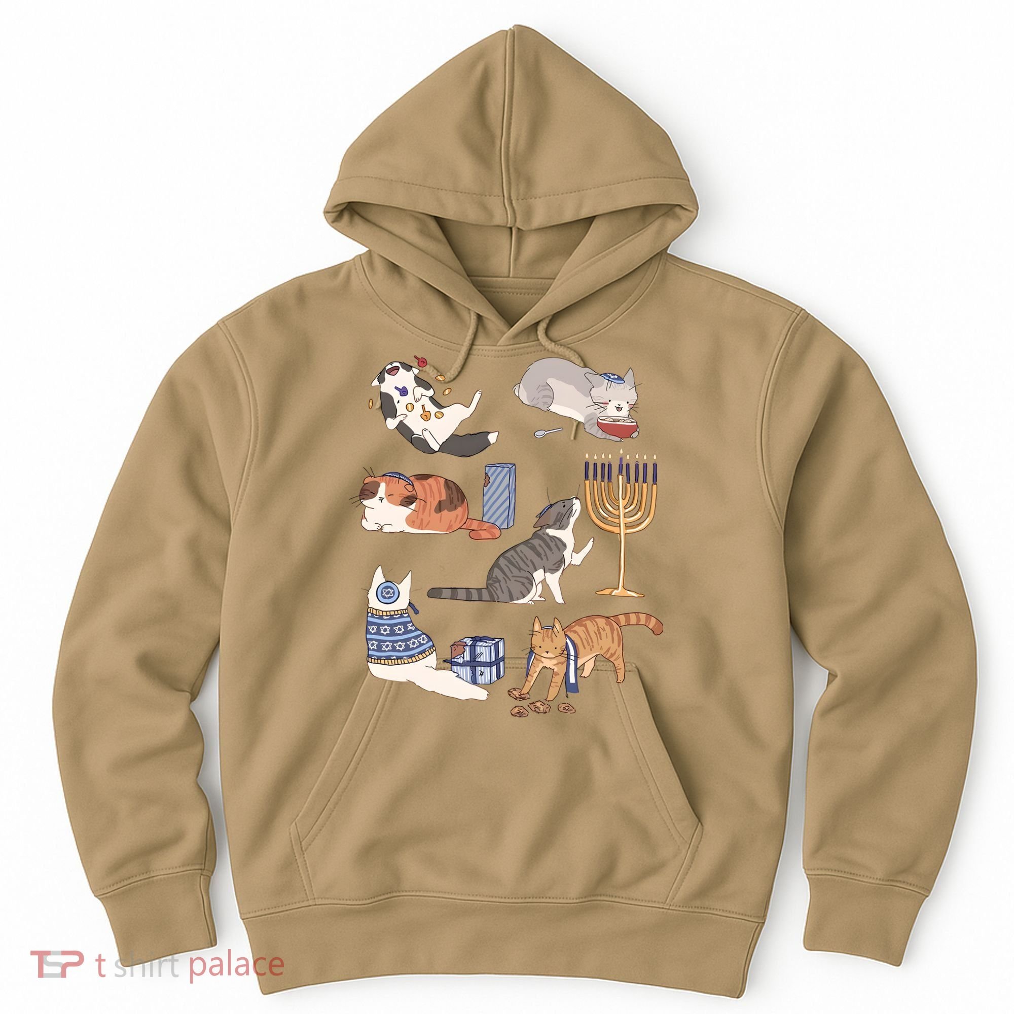 Funny Christmas Cat Menorah Hanukkah Jewish Hoodie