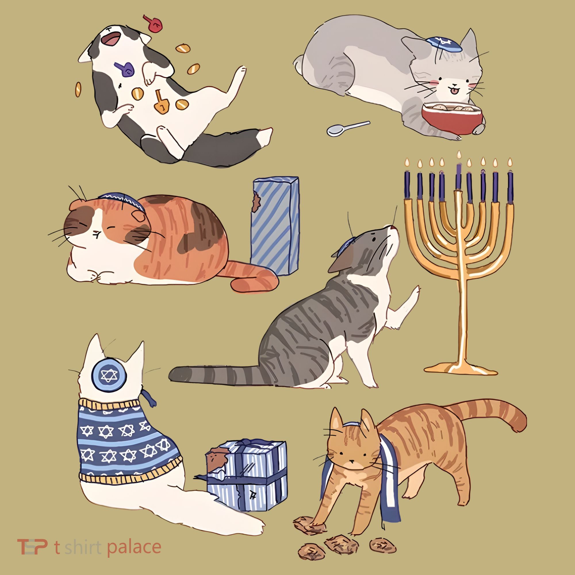 Funny Christmas Cat Menorah Hanukkah Jewish Hoodie