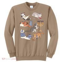 Funny Christmas Cat Menorah Hanukkah Jewish Sweatshirt thumb 0