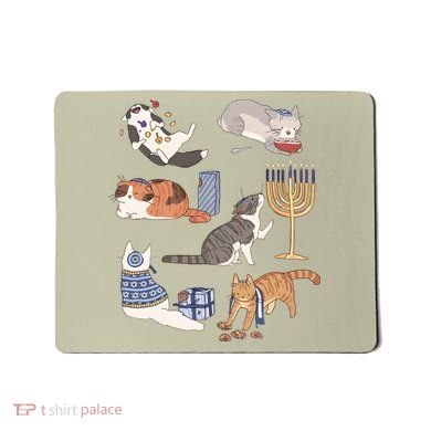 Funny Christmas Cat Menorah Hanukkah Jewish Mousepad