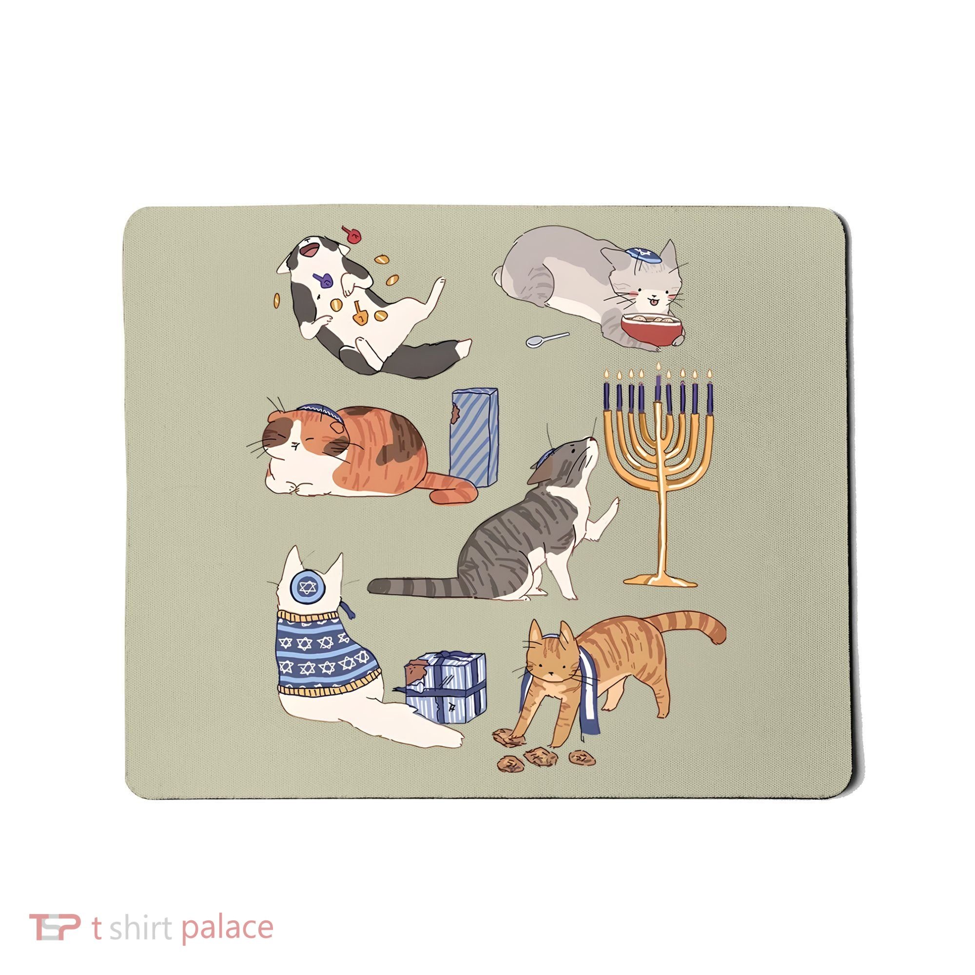Funny Christmas Cat Menorah Hanukkah Jewish Mousepad