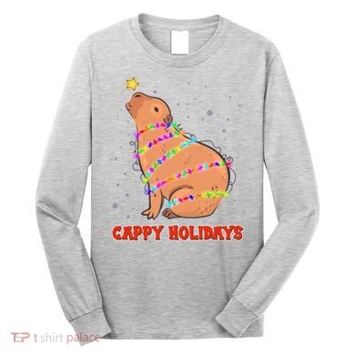 Funny Cute Christmas Cappy Holidays Capybara Long Sleeve Shirt