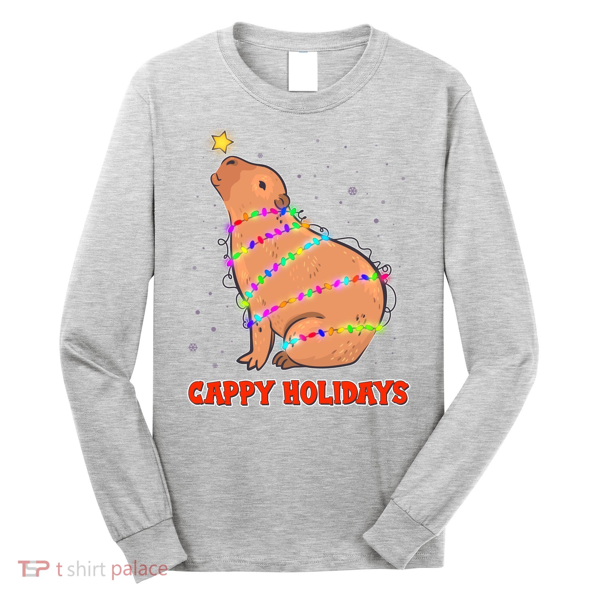 Funny Cute Christmas Cappy Holidays Capybara Long Sleeve Shirt