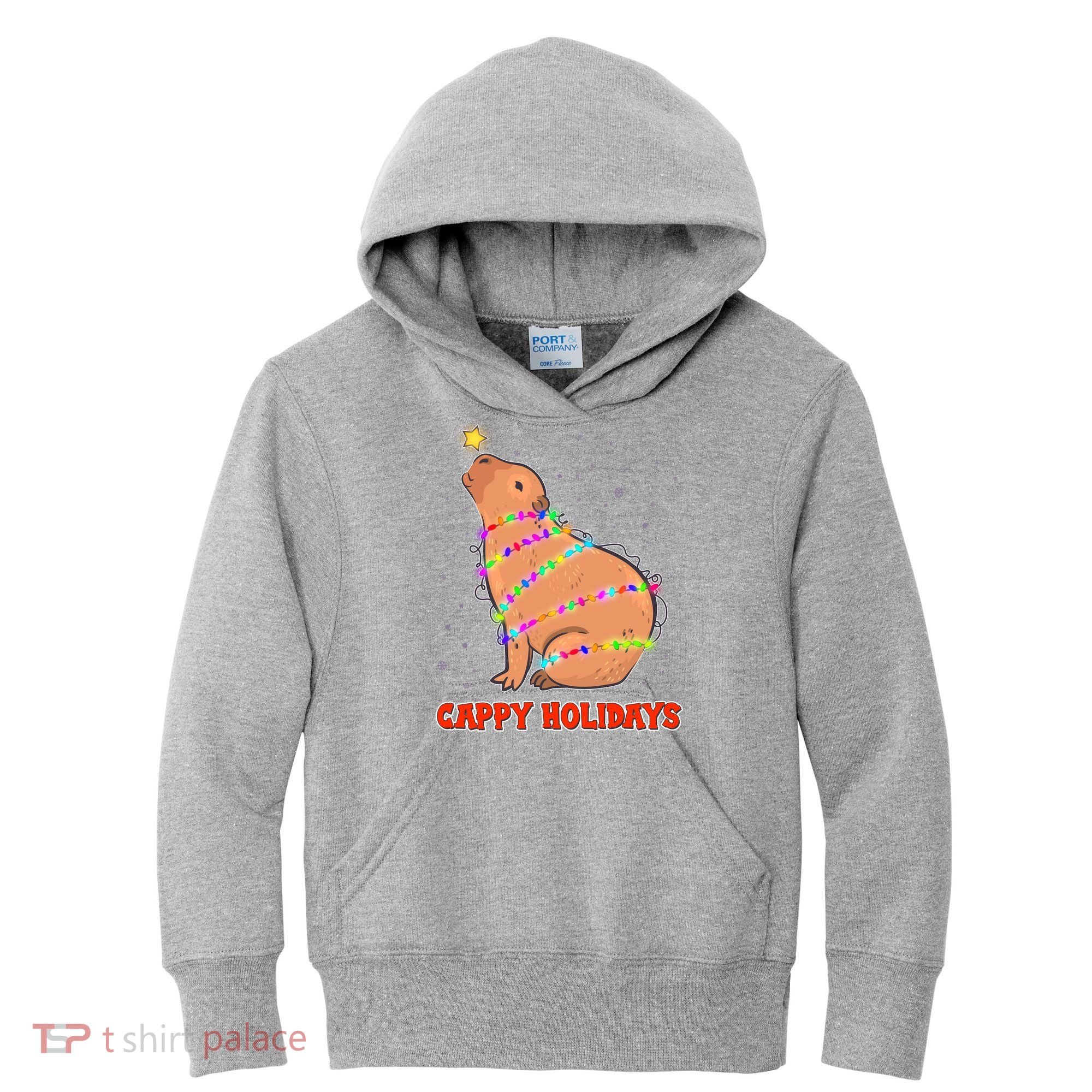 Funny Cute Christmas Cappy Holidays Capybara Kids Hoodie