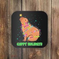 Funny Cute Christmas Cappy Holidays Capybara Coaster thumb 0