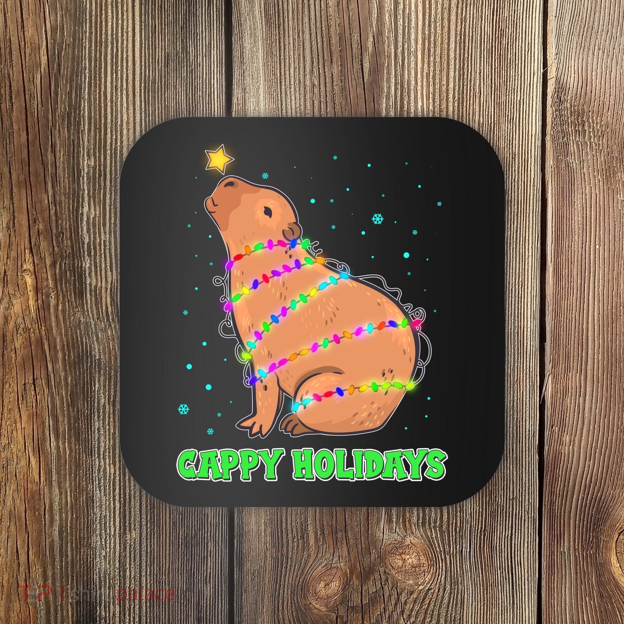 Funny Cute Christmas Cappy Holidays Capybara Coaster