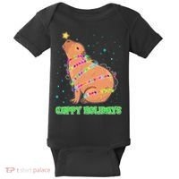 Funny Cute Christmas Cappy Holidays Capybara Baby Bodysuit thumb 0