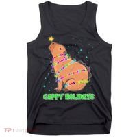 Funny Cute Christmas Cappy Holidays Capybara Tank Top thumb 0