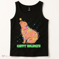 Funny Cute Christmas Cappy Holidays Capybara Tank Top thumb 2