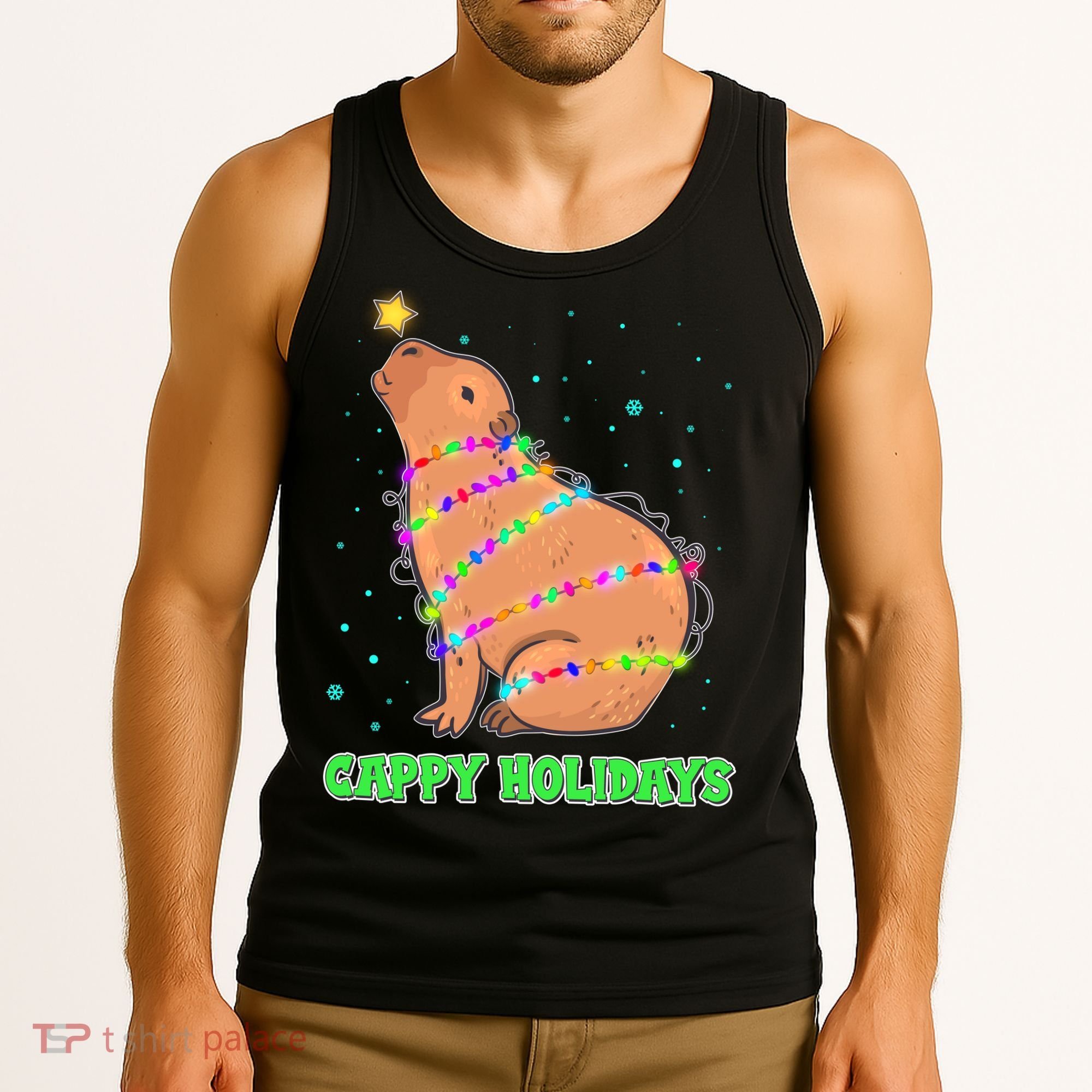 Funny Cute Christmas Cappy Holidays Capybara Tank Top