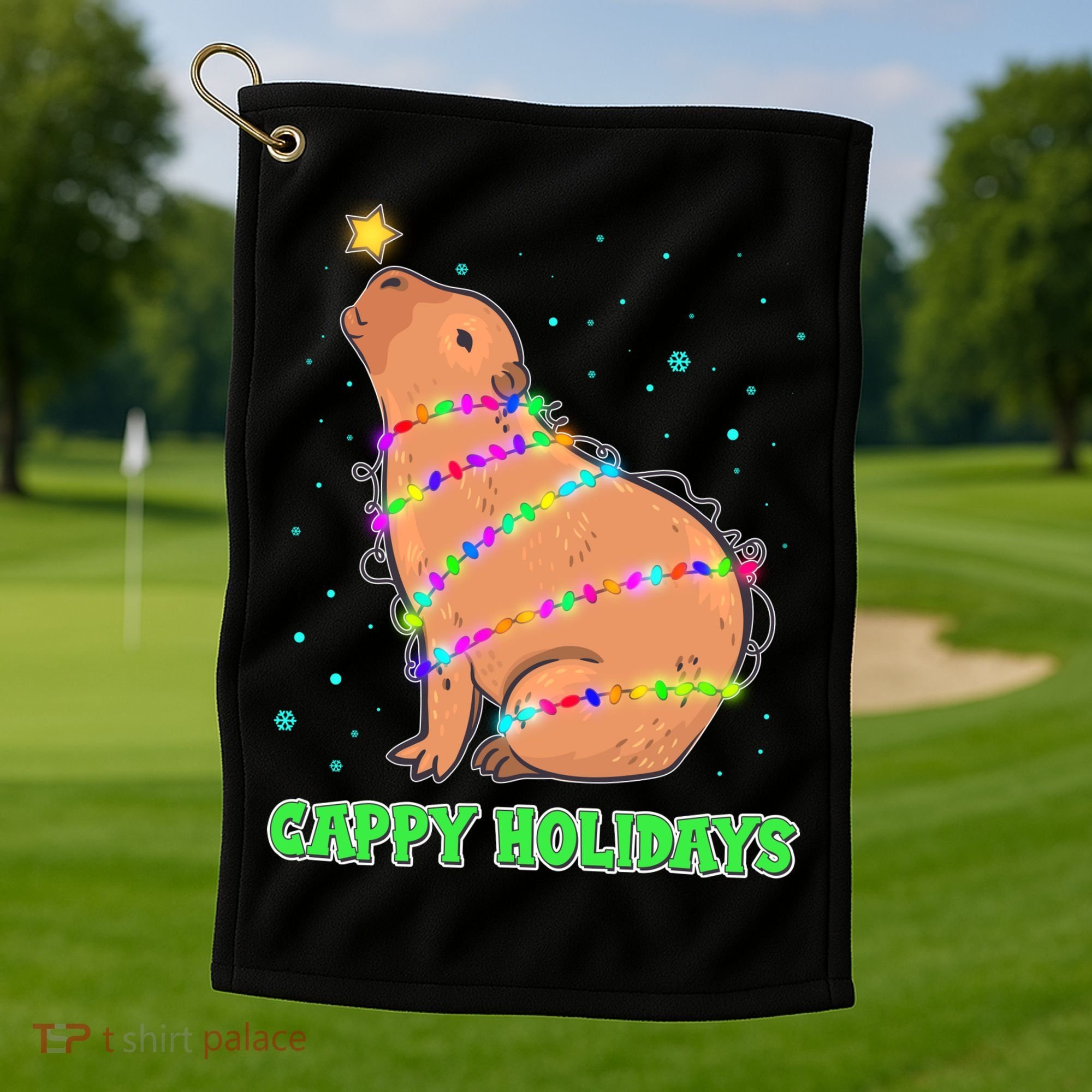 Funny Cute Christmas Cappy Holidays Capybara Golf Towel
