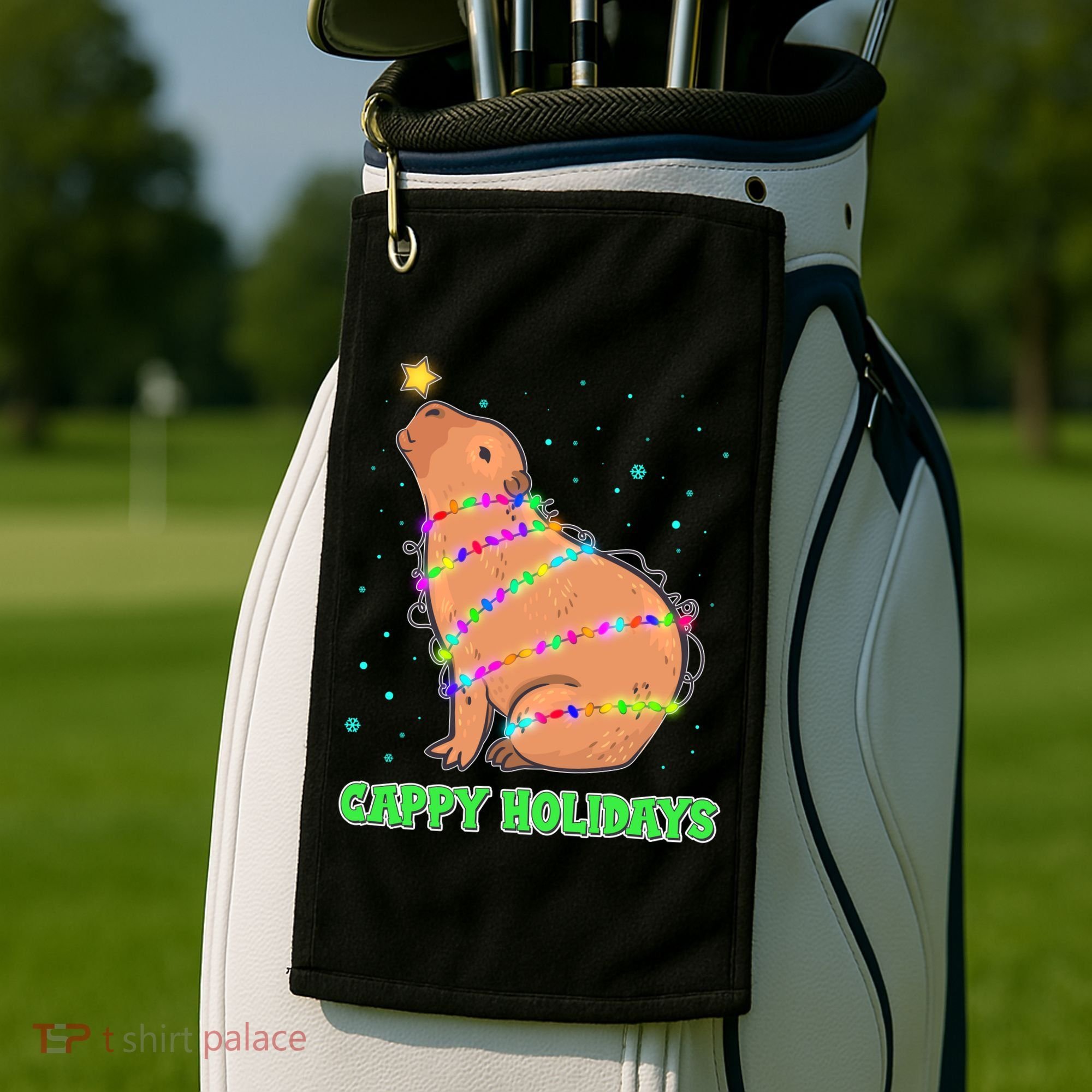 Funny Cute Christmas Cappy Holidays Capybara Golf Towel