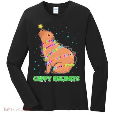 Funny Cute Christmas Cappy Holidays Capybara Women's Long Sleeve Shirt