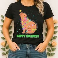 Funny Cute Christmas Cappy Holidays Capybara Women's T-Shirt thumb 2