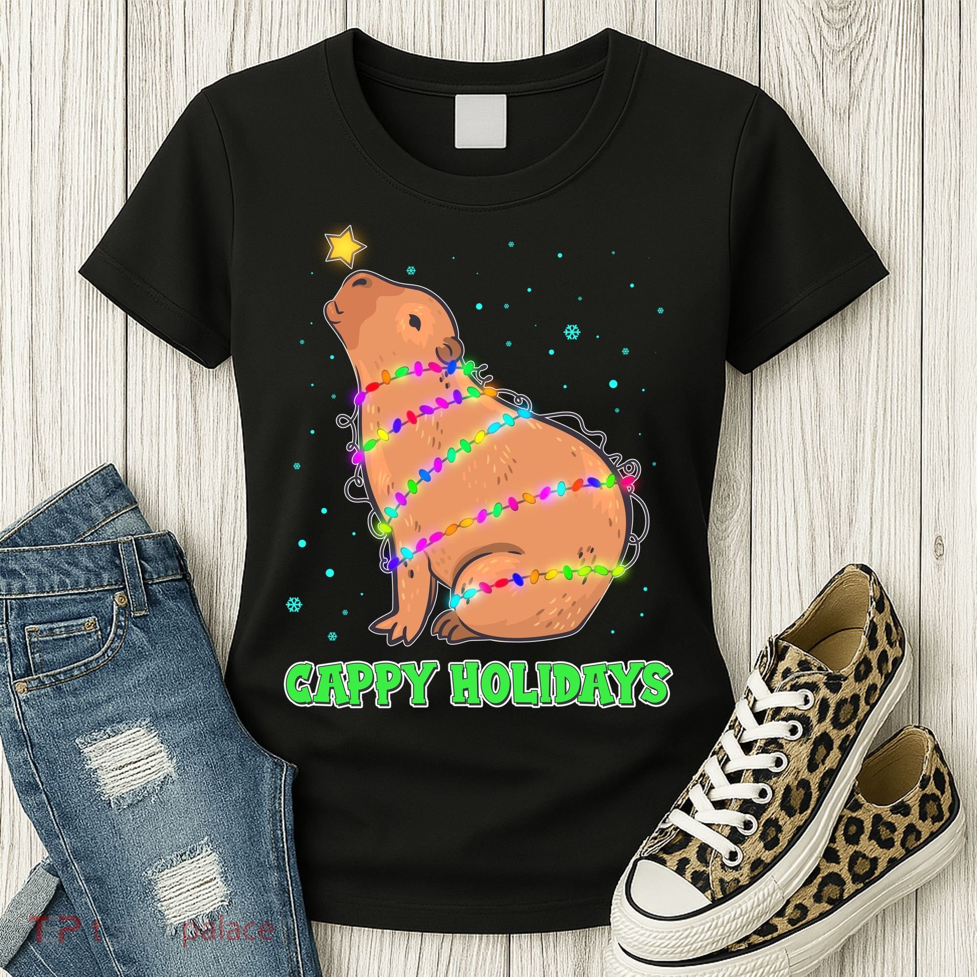 Funny Cute Christmas Cappy Holidays Capybara Women's T-Shirt