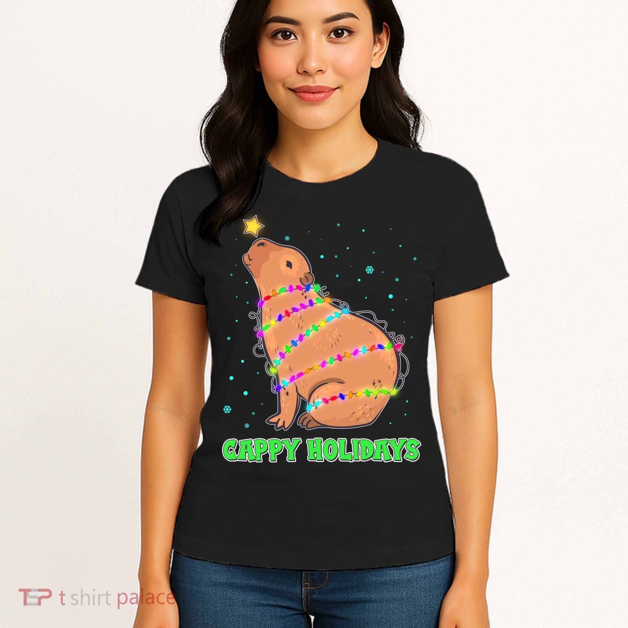 Funny Cute Christmas Cappy Holidays Capybara Women's T-Shirt
