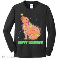 Funny Cute Christmas Cappy Holidays Capybara Kids Long Sleeve Shirt thumb 0