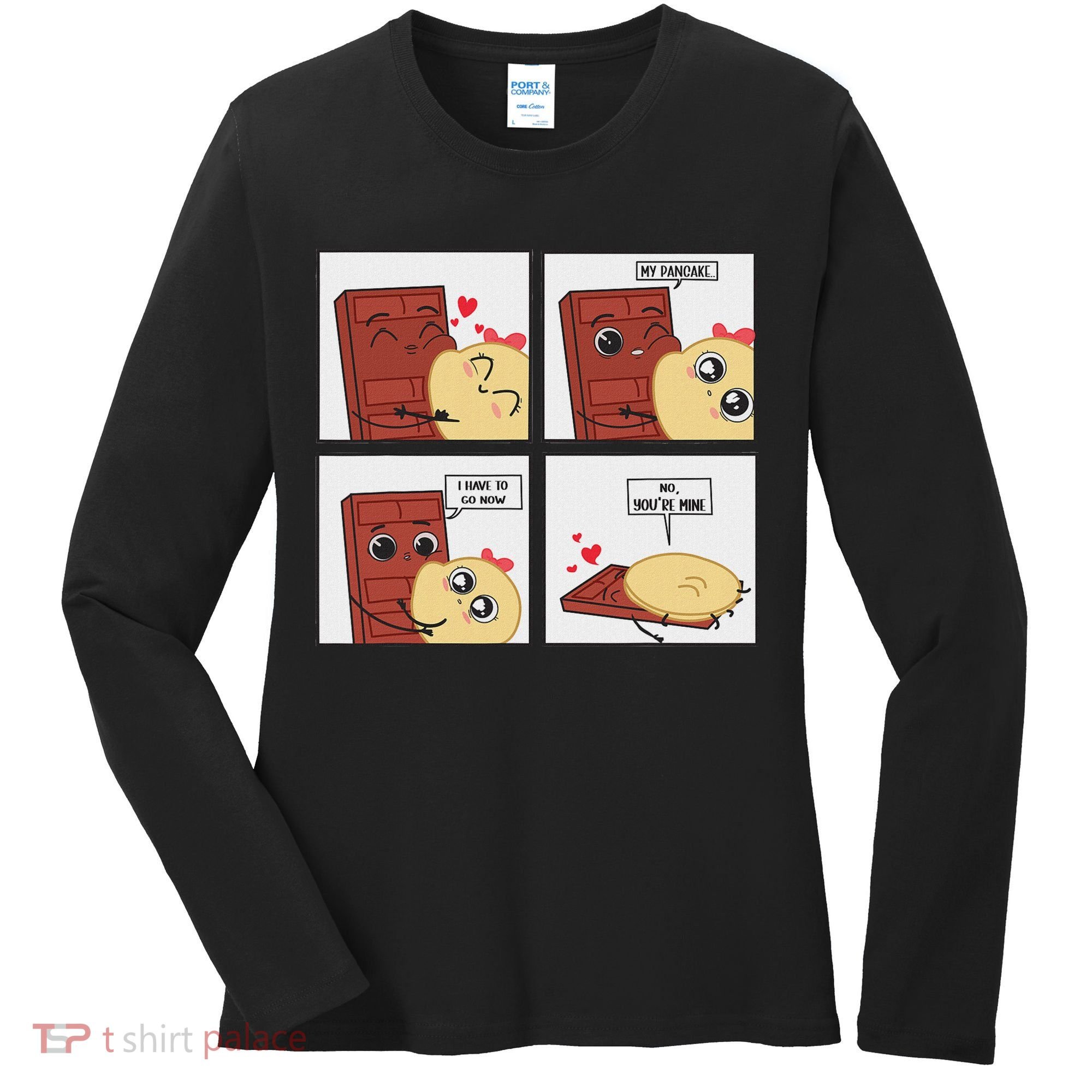 Funny Cute Couple Journey Choco And Pancake Romantic Lover Women's Long Sleeve Shirt