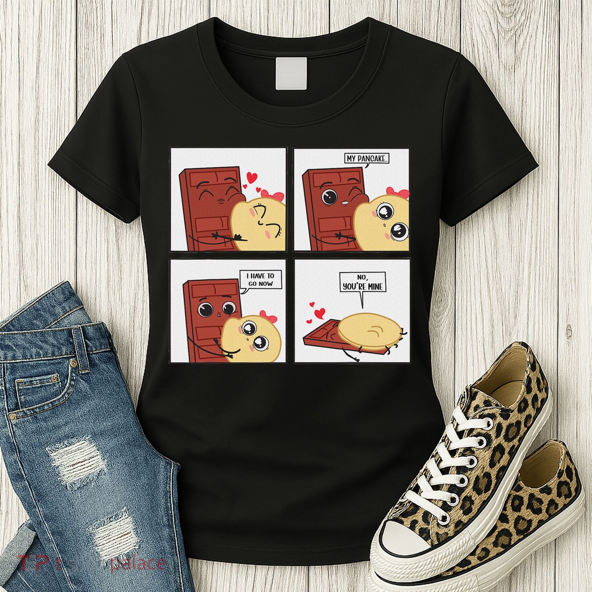 Funny Cute Couple Journey Choco And Pancake Romantic Lover Women's T-Shirt