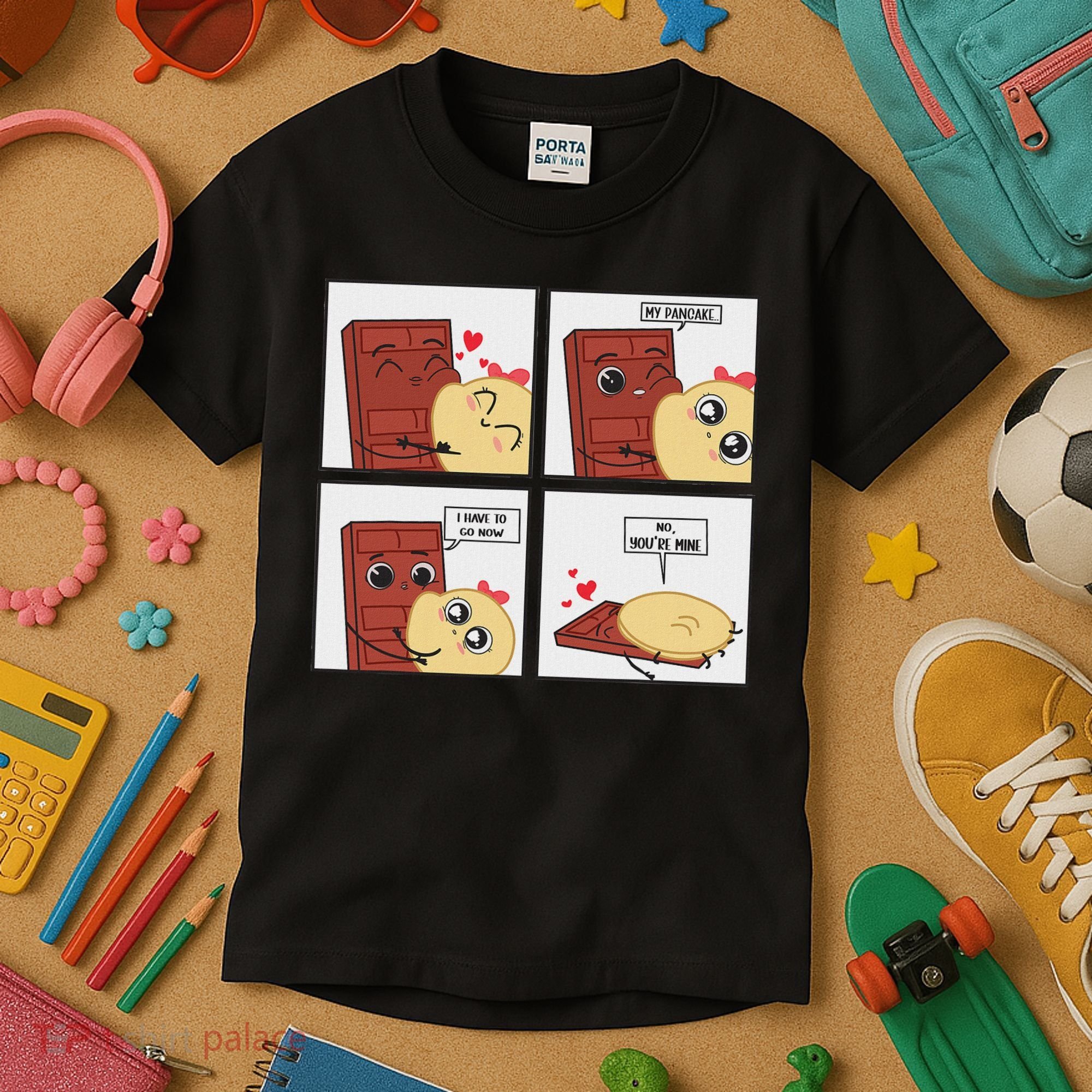 Funny Cute Couple Journey Choco And Pancake Romantic Lover Kids T-Shirt