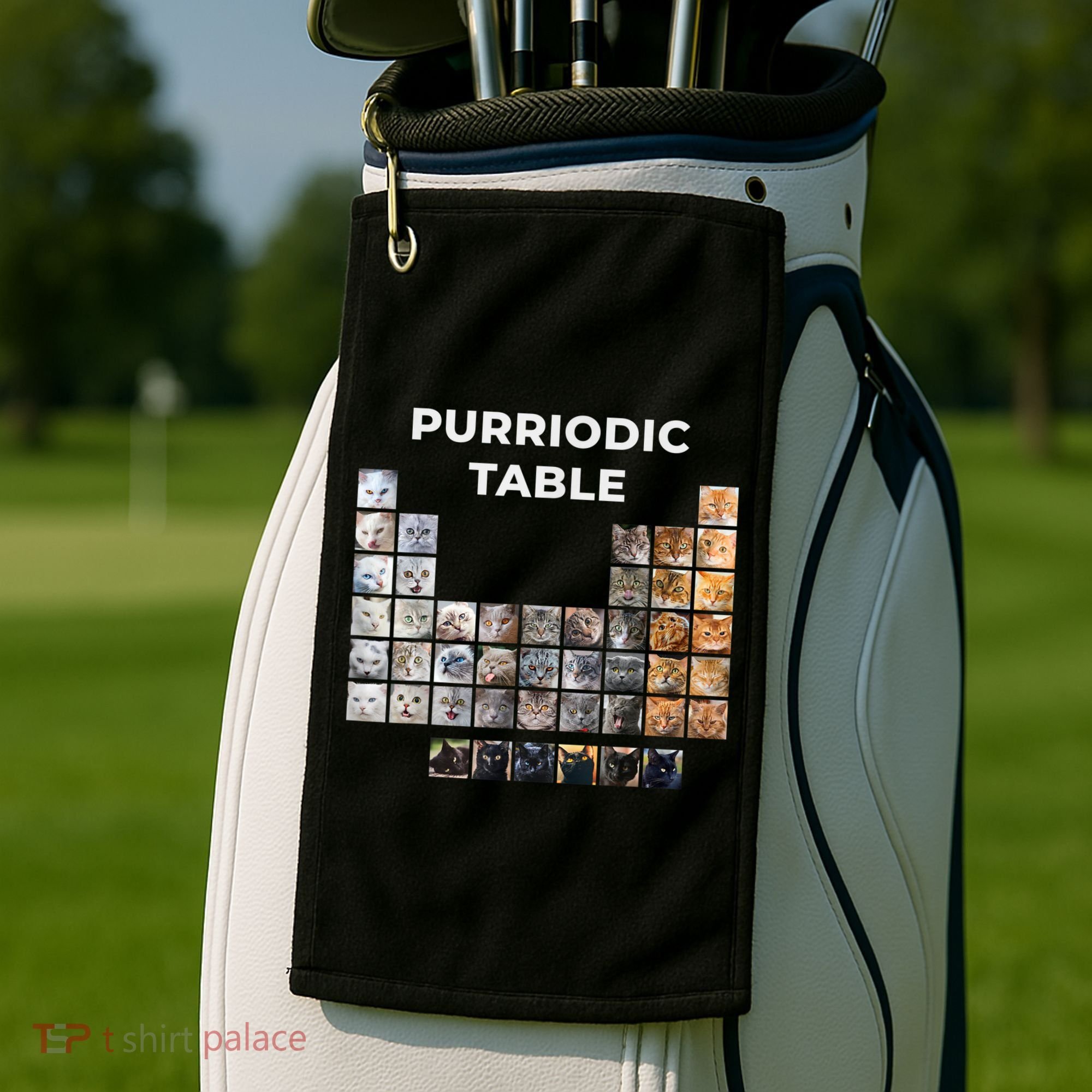Funny Cat Chemistry Pun Periodic Table Golf Towel