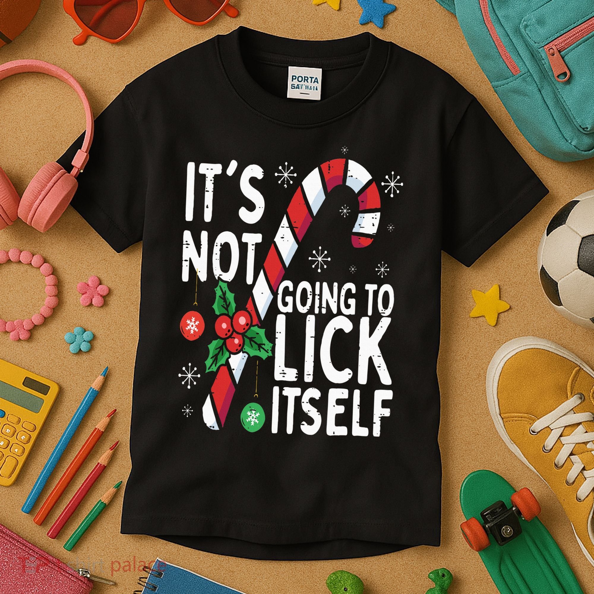 Funny Christmas Candy Cane It's Not Going To Lick Itself Kids T-Shirt