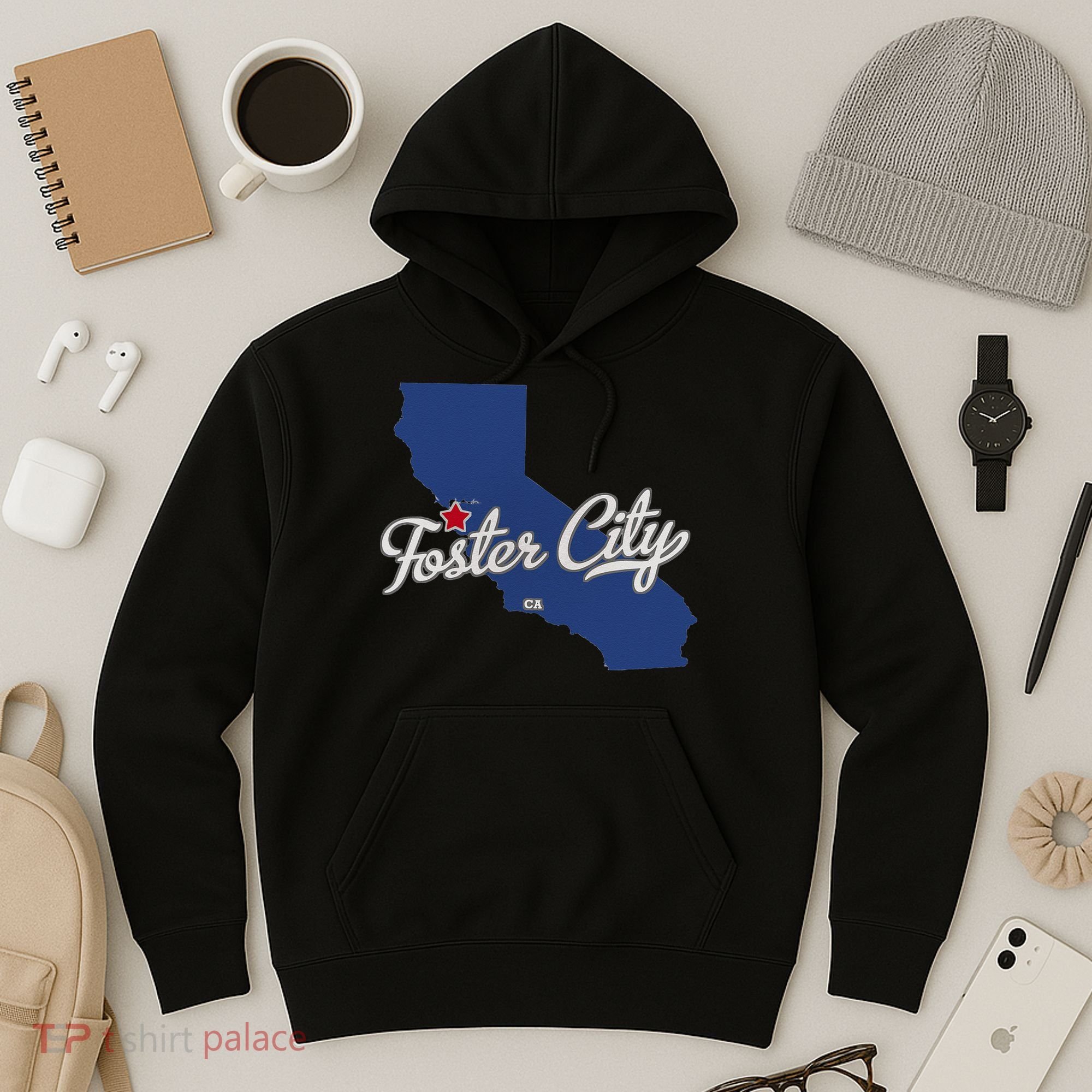 Foster City California CA Map Hoodie