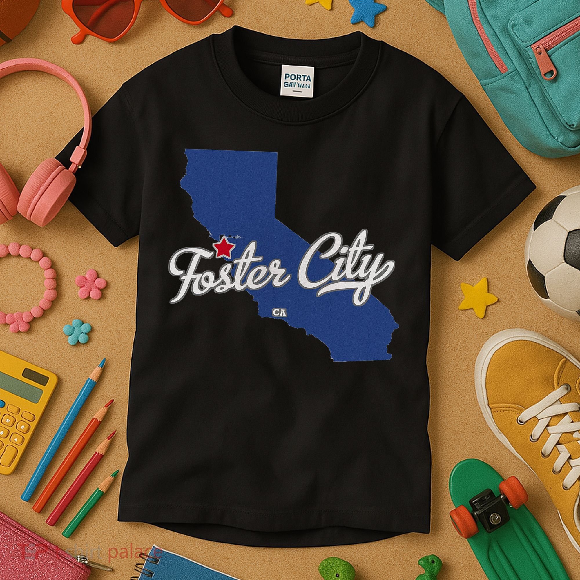 Foster City California CA Map Kids T-Shirt