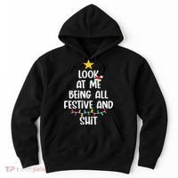 Funny Cat Christmas Look At Me Being All Festive Shit Xmas Hoodie thumb 0