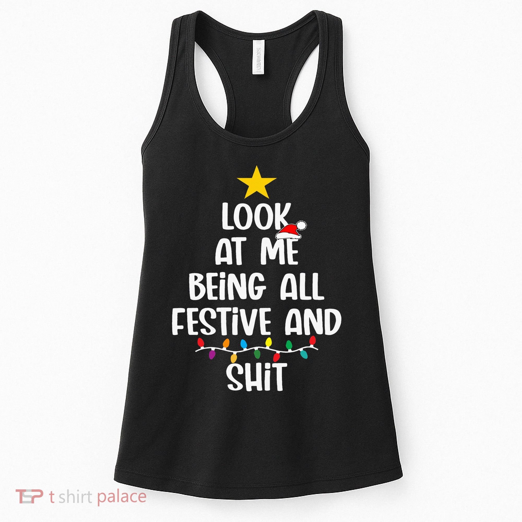 Funny Cat Christmas Look At Me Being All Festive Shit Xmas Women's Tank Top