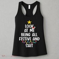 Funny Cat Christmas Look At Me Being All Festive Shit Xmas Women's Tank Top thumb 3