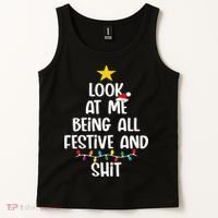 Funny Cat Christmas Look At Me Being All Festive Shit Xmas Tank Top thumb 2