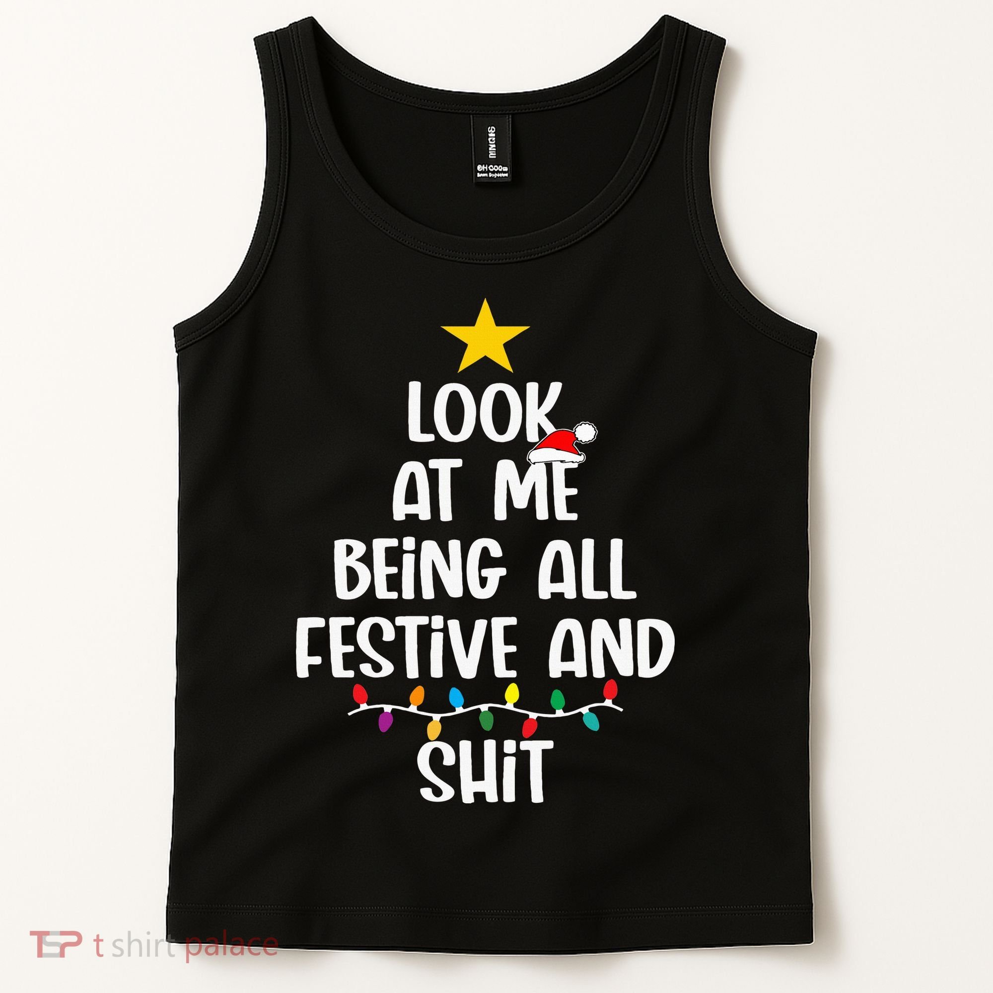 Funny Cat Christmas Look At Me Being All Festive Shit Xmas Tank Top