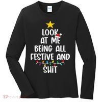 Funny Cat Christmas Look At Me Being All Festive Shit Xmas Women's Long Sleeve Shirt thumb 0