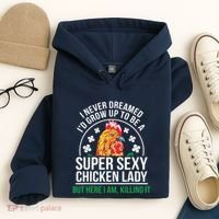 Funny Crazy Chicken Farmer Lady Women Hoodie thumb 4