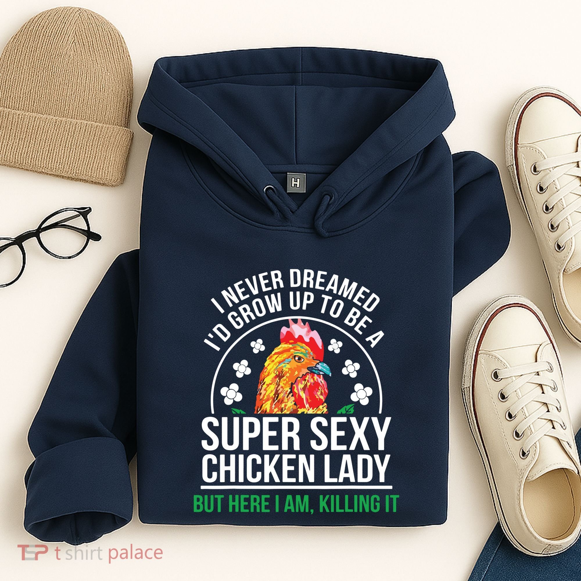 Funny Crazy Chicken Farmer Lady Women Hoodie
