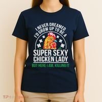 Funny Crazy Chicken Farmer Lady Women T-Shirt thumb 4