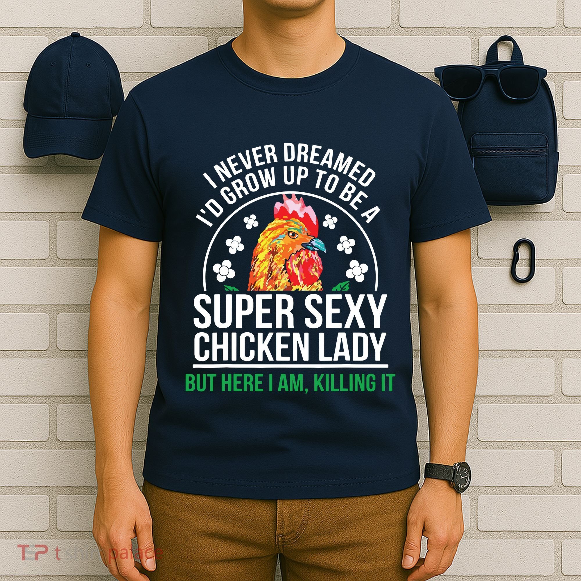 Funny Crazy Chicken Farmer Lady Women T-Shirt