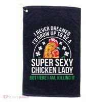 Funny Crazy Chicken Farmer Lady Women Golf Towel thumb 0