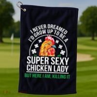 Funny Crazy Chicken Farmer Lady Women Golf Towel thumb 1