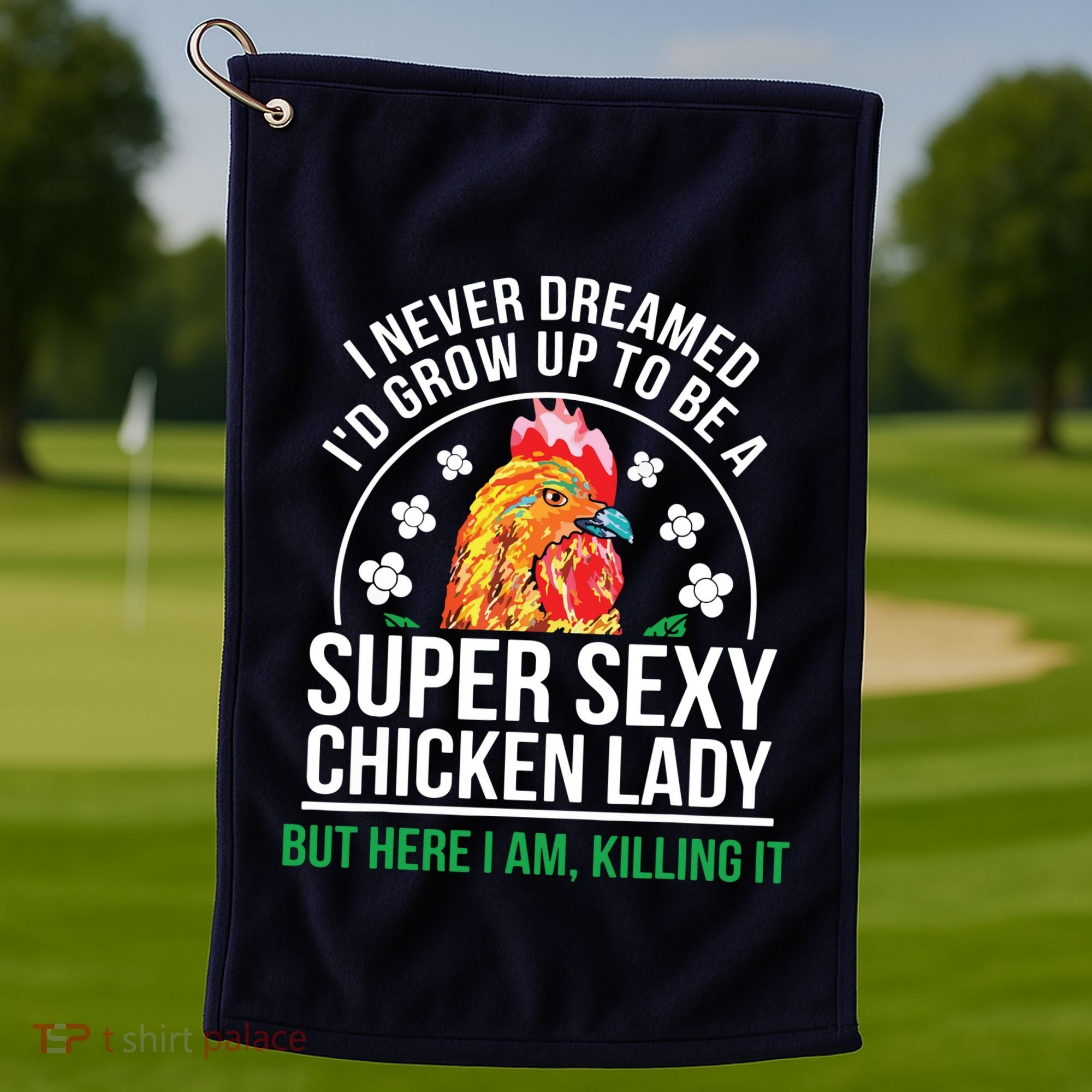 Funny Crazy Chicken Farmer Lady Women Golf Towel