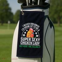 Funny Crazy Chicken Farmer Lady Women Golf Towel thumb 2