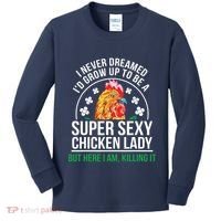 Funny Crazy Chicken Farmer Lady Women Kids Long Sleeve Shirt thumb 0