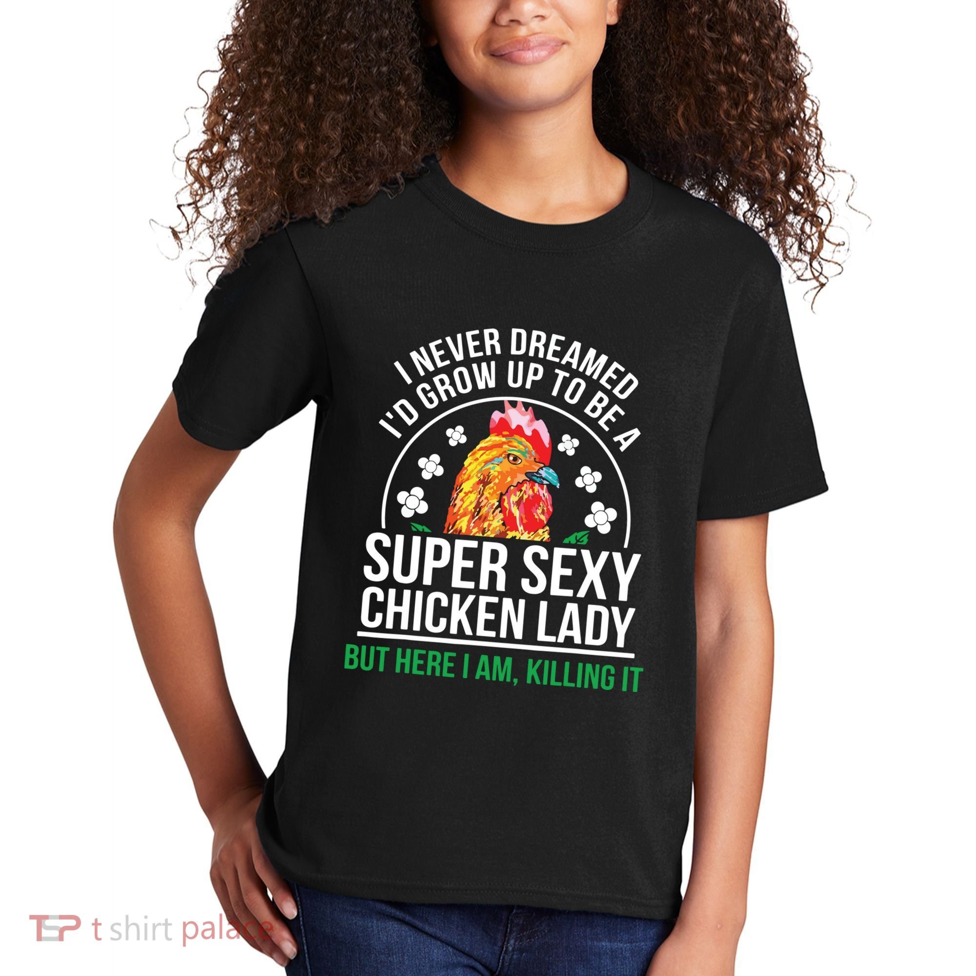 Funny Crazy Chicken Farmer Lady Women Kids T-Shirt