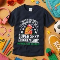 Funny Crazy Chicken Farmer Lady Women Kids T-Shirt thumb 3