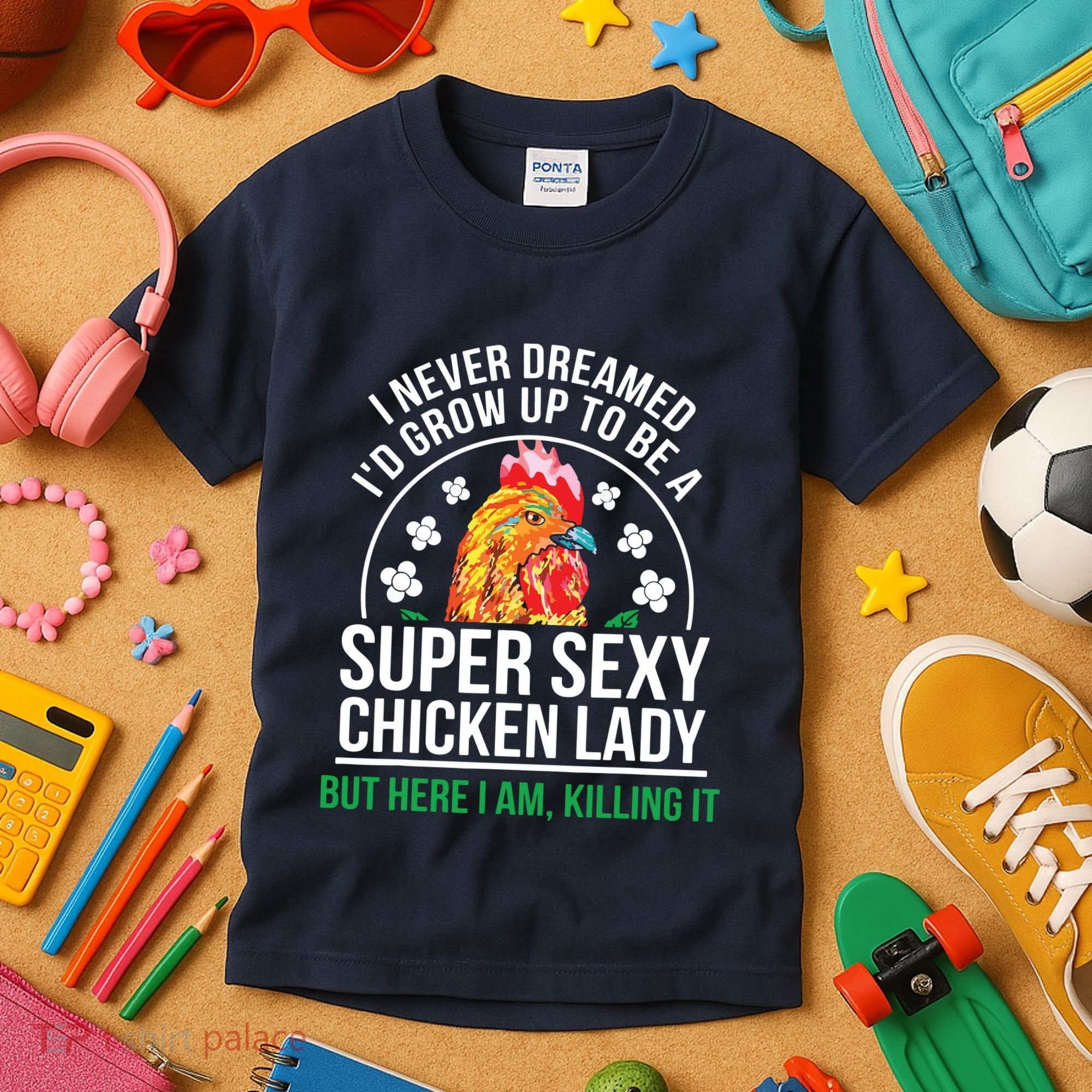 Funny Crazy Chicken Farmer Lady Women Kids T-Shirt