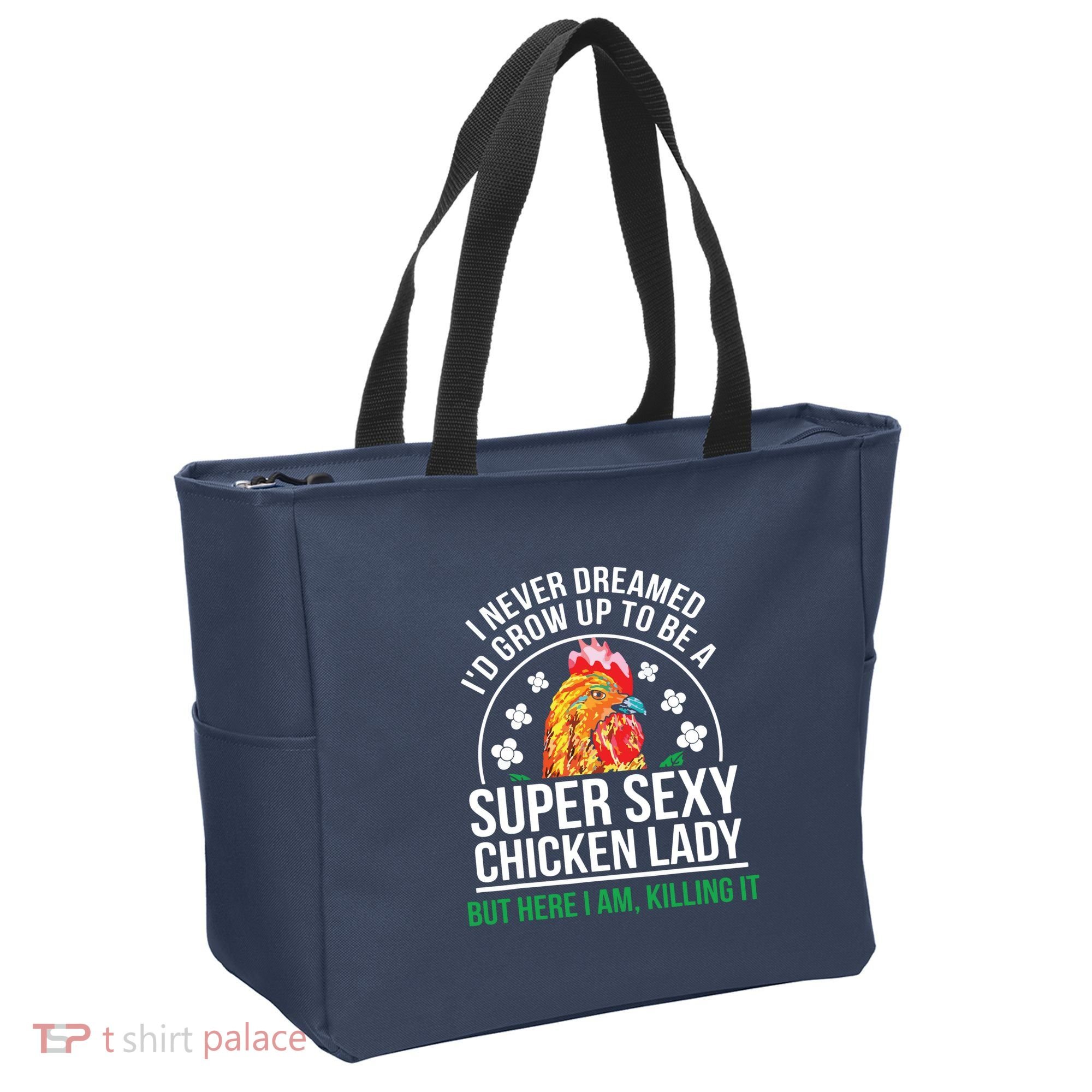 Funny Crazy Chicken Farmer Lady Women Tote Bag